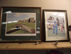 A framed and glazed signed Baxter print of the old course at St. Andrews 52cm x 44cm, 42cm x 34cm, 2
