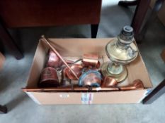A box of brass & copper including lamp COLLECT ONLY