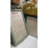 Two framed and glazed John Player Company staff rules notices, COLLECT ONLY.