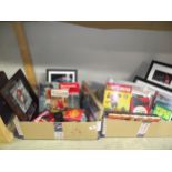 A quantity of Manchester United framed and glazed prints, books, etc