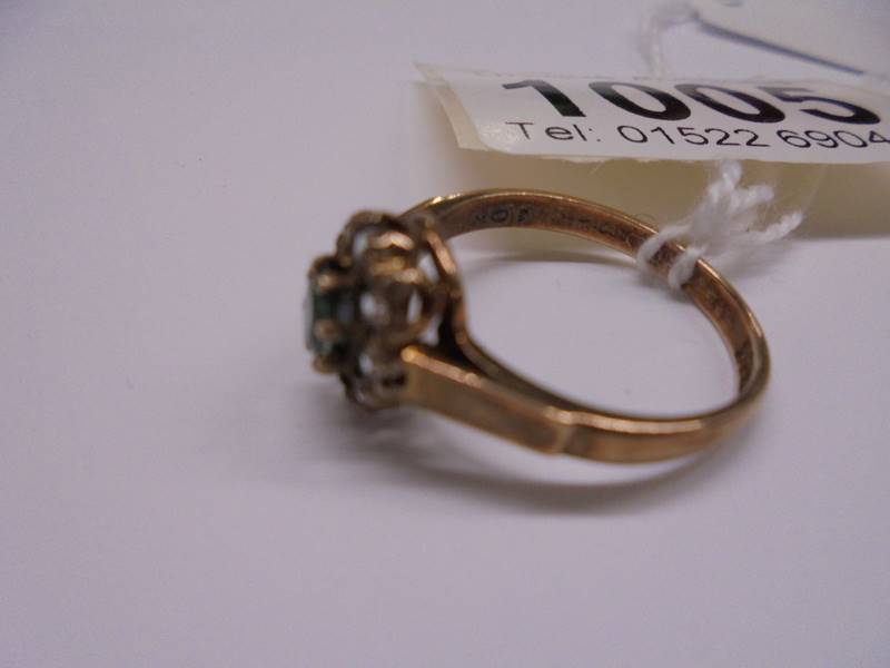 A yellow gold emerald and CZ ring, size O half, 2.8 grams. - Image 2 of 2