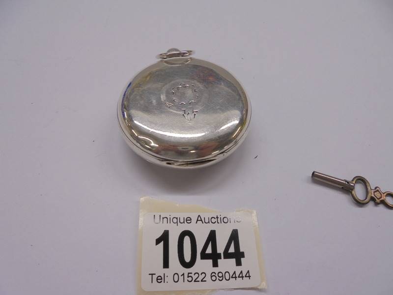 A silver pocket watch, D Bowen Alfreton, with key and in working order. - Image 2 of 4