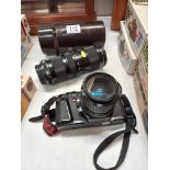 A Pentax P30 camera with a Vivitar lens