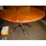 A Victorian oval walnut tip top table, COLLECT ONLY.