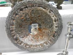 An engraved Sheffield plate tray.