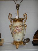 A Victorian ceramic and gilt table lamp base, COLLECT ONLY.