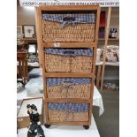 A solid oak storage unit with wicker drawers COLLECT ONLY
