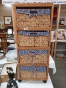 A solid oak storage unit with wicker drawers COLLECT ONLY