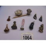 A mixed lot including seals, fobs, pendant, earrings etc.,