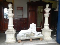 Two classical style busts standing on pedestals with square bases, COLLECT ONLY.