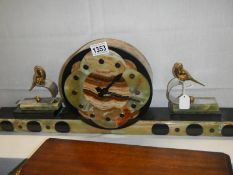 A French art deco clock surmounted birds, COLLECT ONLY.