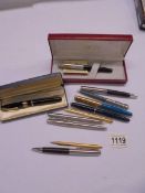 A collection of pens including Shaeffer fountain pen, Parker pen etc.,