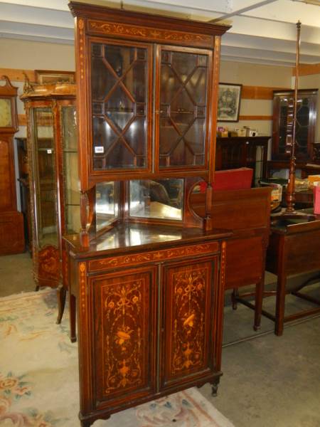 A good quality Edwardian inlaid display corner cabinet, COLLECT ONLY.