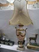 An early French ormolu mounted marble table lamp with original shade. COLLECT ONLY.