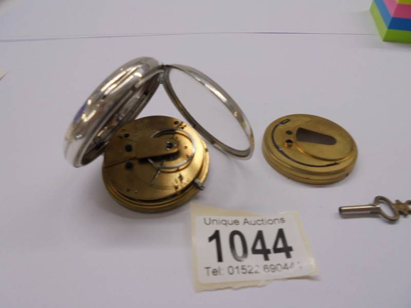 A silver pocket watch, D Bowen Alfreton, with key and in working order. - Image 3 of 4