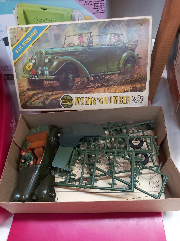 3 vintage boxed Airfix military vehicles, Monty's Humber started, other 2 still bagged - Image 2 of 4