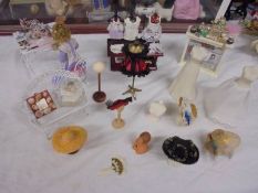 A mixed lot of doll house milliners shop items.
