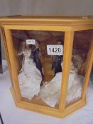 A display case containing two doll house bride and groom dolls. COLLECT ONLY.