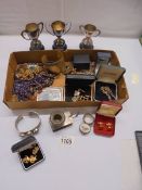 A mixed lot of jewellery and other items including 18ct gold diamond ring, silver items,