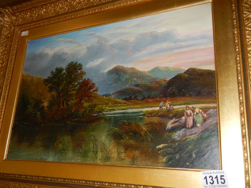 A gilt framed oil on canvas rural scene, unsigned, 52cm x 36.5cm COLLECT ONLY. - Image 2 of 9