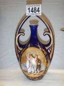 A two handled hand painted continental porcelain vase.