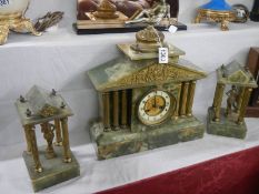 A three piece marble paladian style clock garniture, COLLECT ONLY.