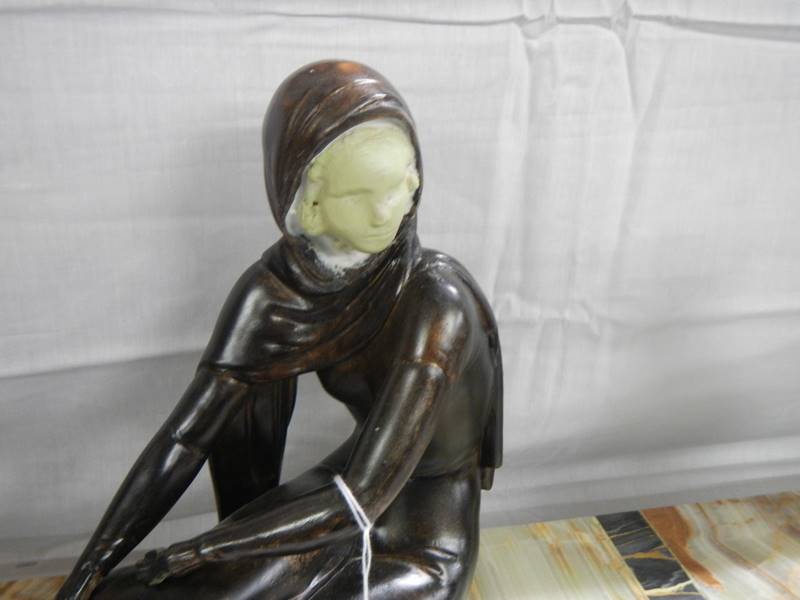 A French Art Deco figure with dog on a marble base, COLLECT ONLY. - Image 2 of 3