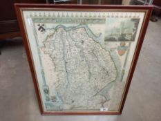 A framed and glazed map of Nottinghamshire 53.5cm x 43cm COLLECT ONLY