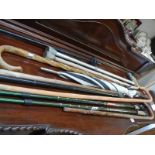 A pair of anti-shock power walking sticks and others including umbrella. COLLECT ONLY.