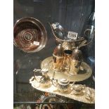 A mixed lot of mid 20th century silver plate including decanter stand.