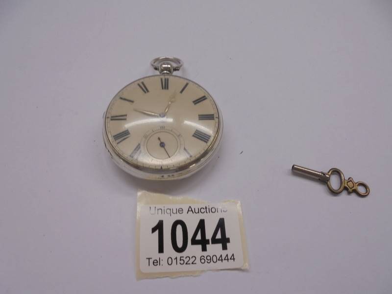 A silver pocket watch, D Bowen Alfreton, with key and in working order.