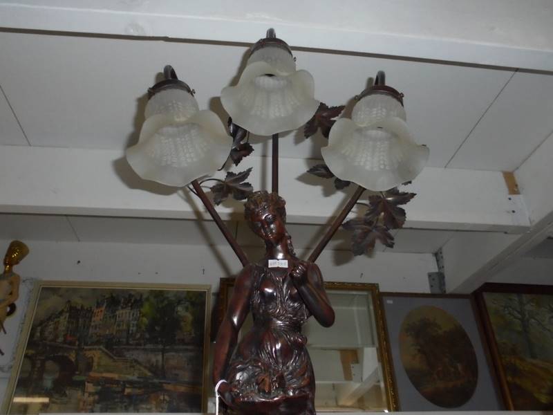 A tall figural three light table lamp with glass shades. COLLECT ONLY. - Image 3 of 3