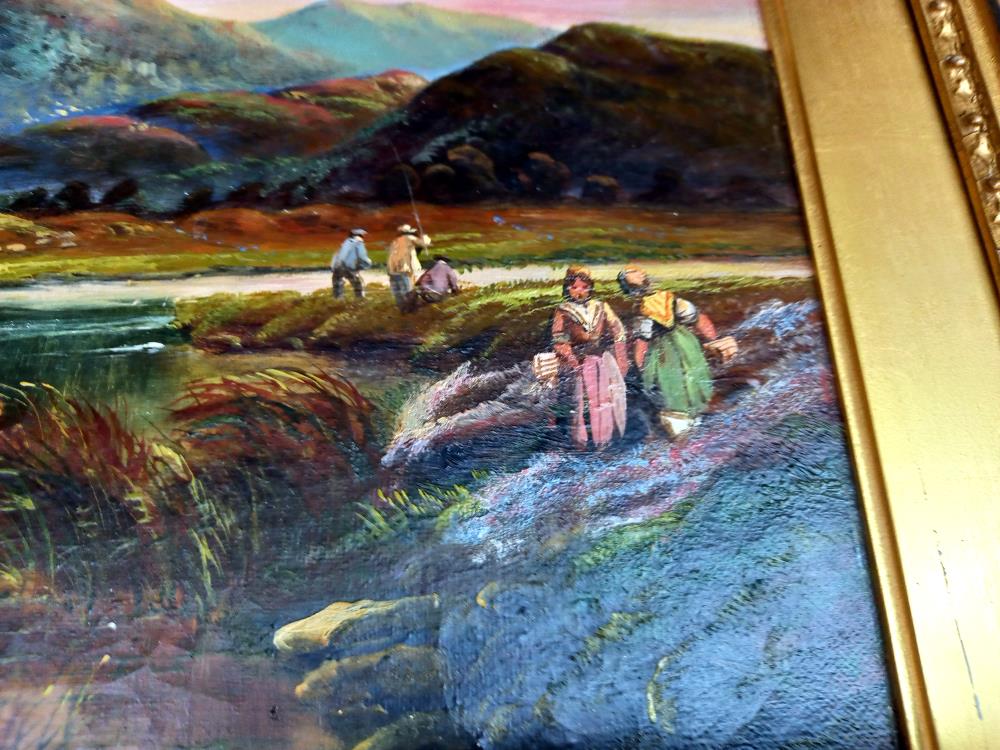 A gilt framed oil on canvas rural scene, unsigned, 52cm x 36.5cm COLLECT ONLY. - Image 4 of 9