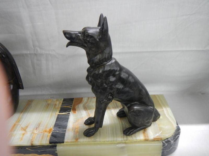 A French Art Deco figure with dog on a marble base, COLLECT ONLY. - Image 3 of 3