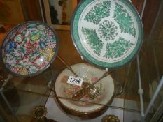 Two Japanese hand painted porcelain and pewter plates.