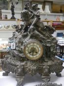 A late 19th century heavy Frenc clock surmounted horse and rider, COLLECT ONLY.