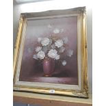 A large gilt framed oil on canvas still life study of flowers by Susan Page, COLLECT ONLY,