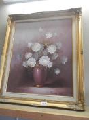 A large gilt framed oil on canvas still life study of flowers by Susan Page, COLLECT ONLY,