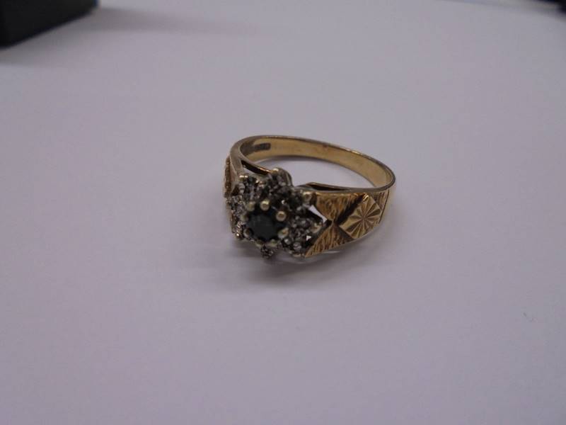 A 9ct yellow gold diamond and sapphire ring, size Q, 4 grams. - Image 2 of 3