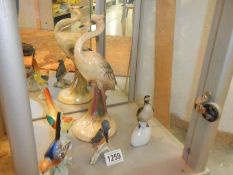 A Goebel bird and four other continental porcelain birds.