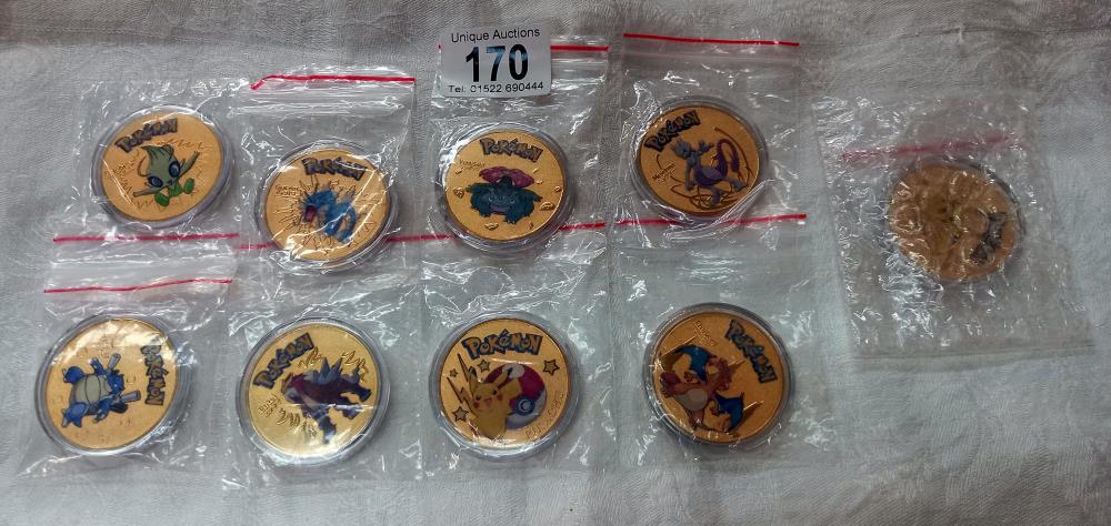 A bag of 9 collectable Pokemon coins