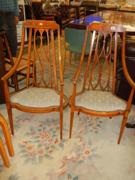 A pair of Sheraton style inlaid dining chairs, COLLECT ONLY.