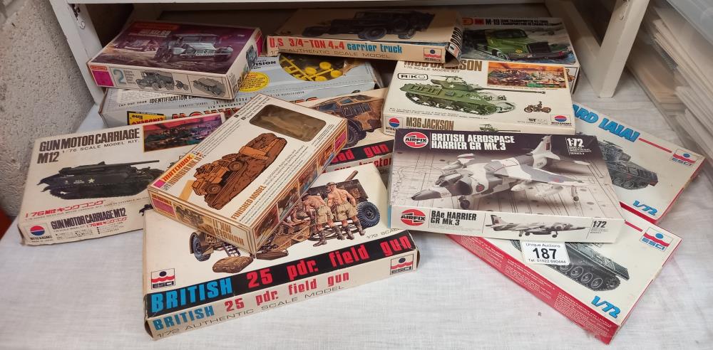 A quantity of military model kits including Matchbox, Airfix & Esci etc. (unchecked)