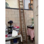 A double section wooden ladder with aluminium rungs COLLECT ONLY