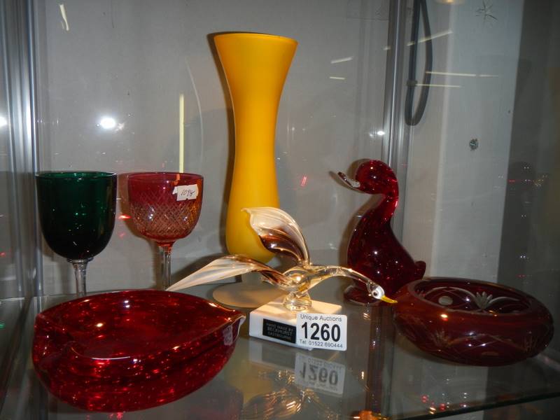 A mixed lot of coloured glass ware.