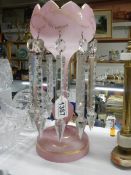 A good Victorian pink glass lustre, COLLECT ONLY.
