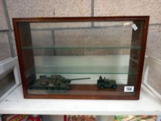 A model display cabinet with 2 plastic military models COLLECT ONLY