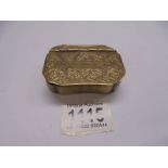 A brass snuff box with engraved lid "Take a Pinch and Welcome"