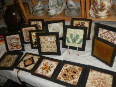 Fifteen early 20th century framed ceramic tiles including Minton. COLLECT ONLY.