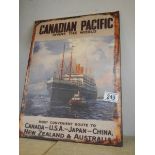 A retro style metal sign - Canadian Pacific ship with tug boat.